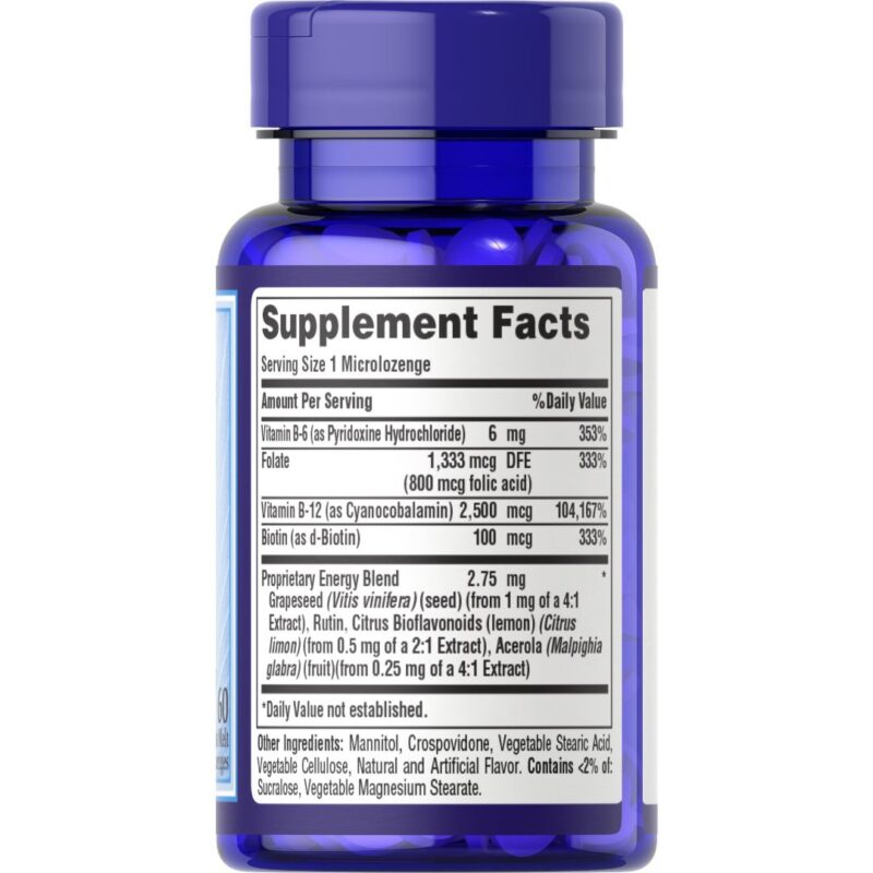 Vitamina B-12 2500 mcg cu Acid Folic , Vitamina B6 si Biotina, 60 tablete | Puritan’s Pride