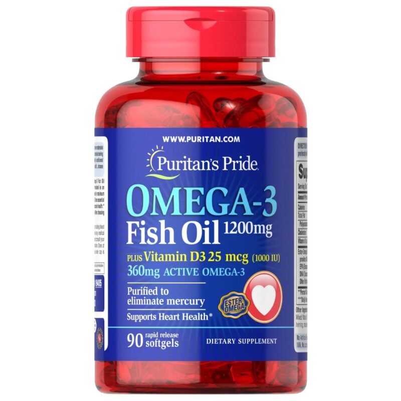 Omega-3 1200 mg(Ulei de pește) plus Vitamina D3-90 capsule
