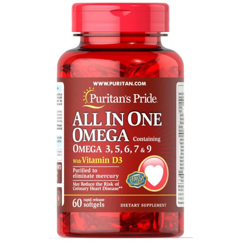 Omega 3,5,6,7 si 9 cu Vitamina D, 60 capsule | Puritan’s Pride