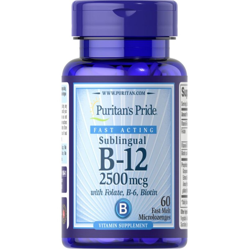 Vitamina B-12 2500 mcg cu Acid Folic , Vitamina B6 si Biotina, 60 tablete | Puritan’s Pride